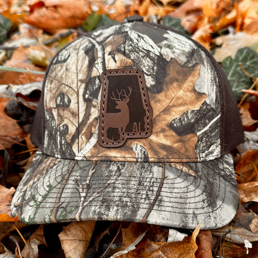 Alabama Buck Hunting Leather Patch Trucker Hat