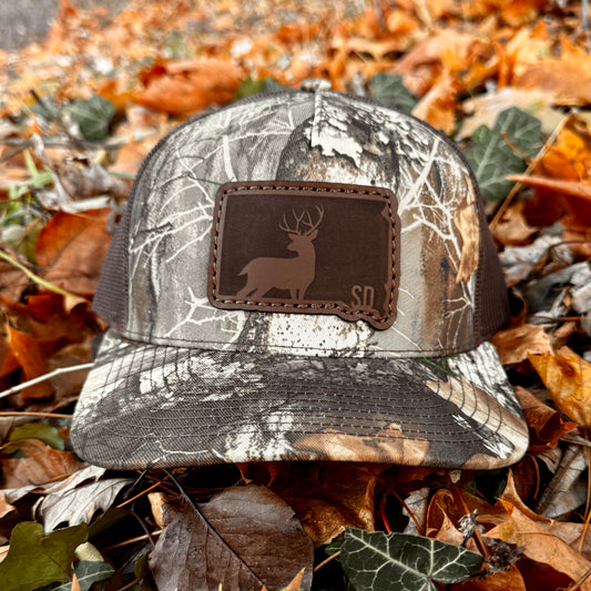 South Dakota Buck Hunting Leather Patch Trucker Hat