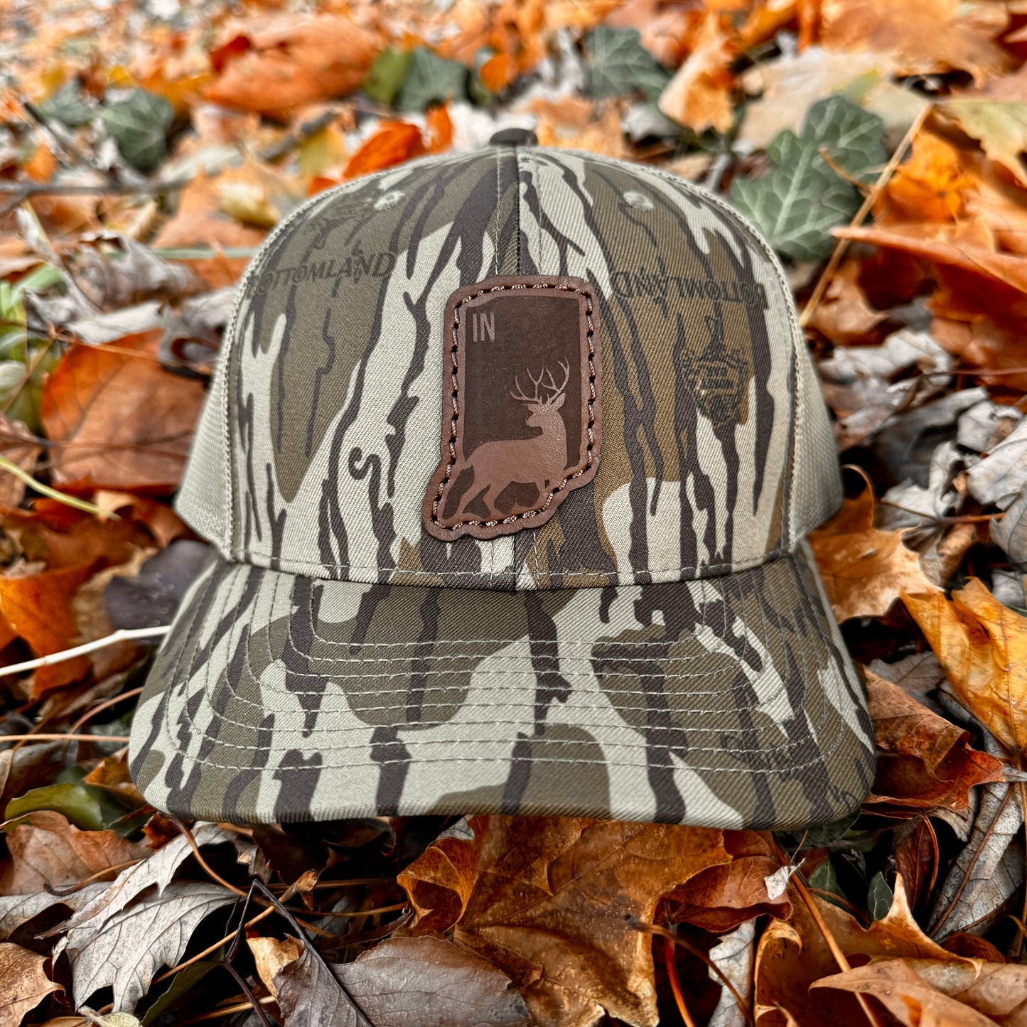 Indiana Buck Hunting Leather Patch Trucker Hat