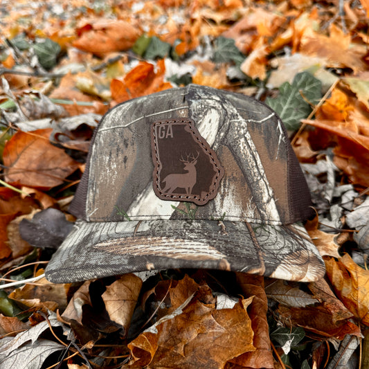 Georgia Buck Hunting Leather Patch Trucker Hat