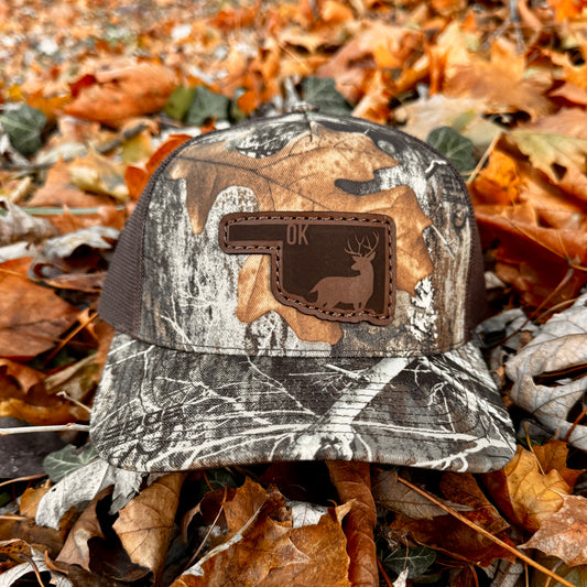 Oklahoma Buck Hunting Leather Patch Trucker Hat