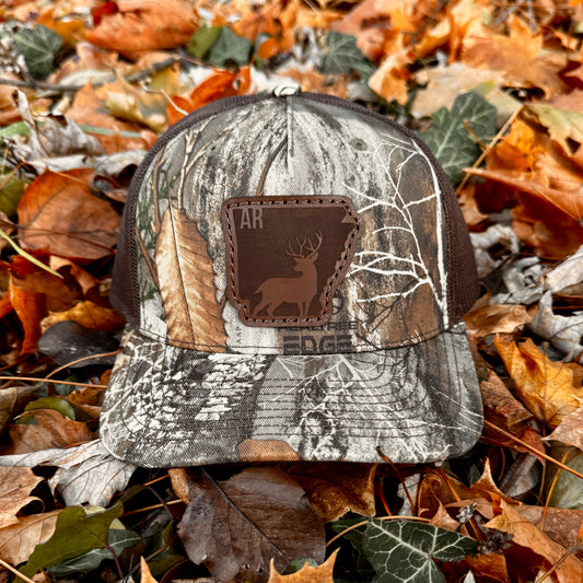 Arkansas Buck Hunting Leather Patch Trucker Hat