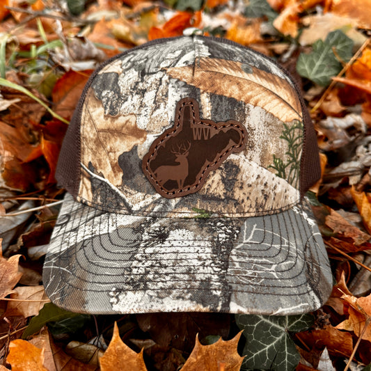 West Virginia Buck Hunting Leather Patch Trucker Hat